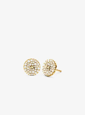Precious Metal-Plated Sterling Silver Pavé Logo Stud Earrings