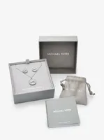 Sterling Silver Pavé Mother-of-Pearl Logo Necklace and Stud Earrings Set