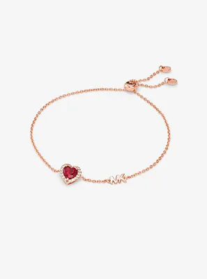 14K Rose Gold-Plated Sterling Silver Crystal Heart Slider Bracelet