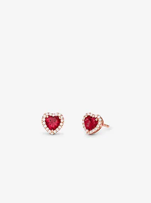 14K Rose Gold-Plated Sterling Silver Crystal Heart Stud Earrings