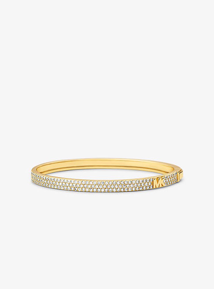 Precious Metal-Plated Sterling Silver Pavé Logo Bangle