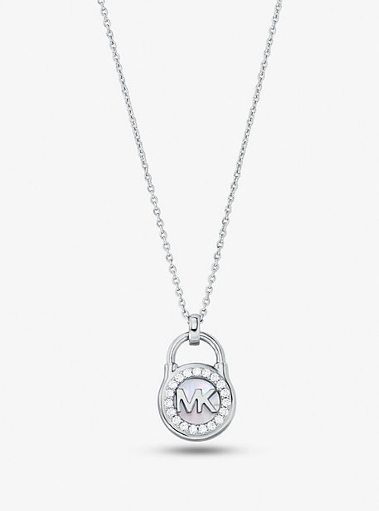 Precious Metal-Plated Sterling Silver Pavé Padlock Necklace