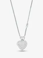 Collier en argent sterling à placage en métal précieux à médaillon en forme de cœur à pavé