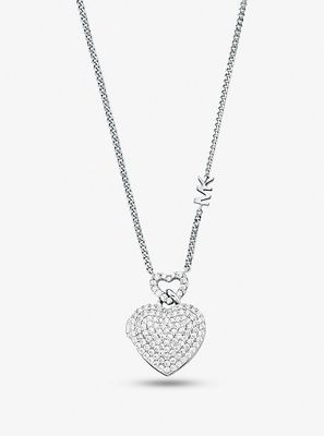 Precious Metal-Plated Sterling Silver Heart Pavé Locket Necklace