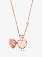 Precious Metal-Plated Sterling Silver Heart Pavé Locket Necklace