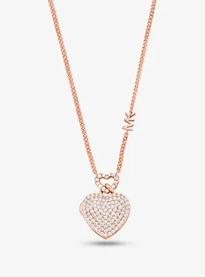 Collier en argent sterling à placage en métal précieux à médaillon en forme de cœur à pavé
