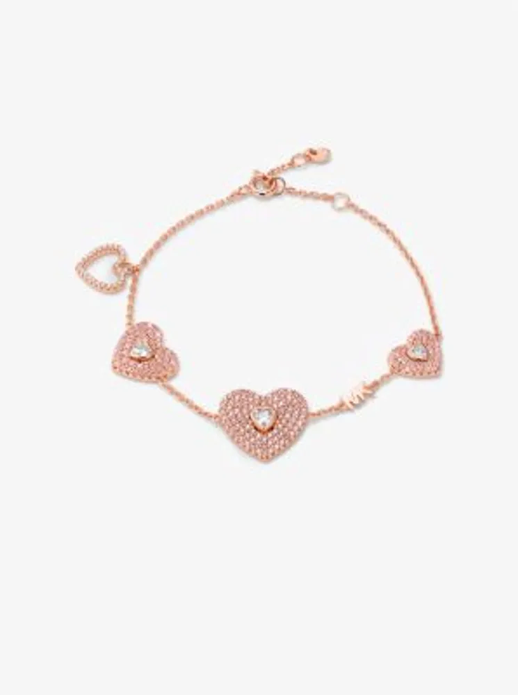 14K Rose Gold-Plated Sterling Silver Pavé Heart Bracelet