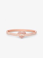 14K Rose Gold-Plated Sterling Silver Heart Pavé Bangle Bracelet