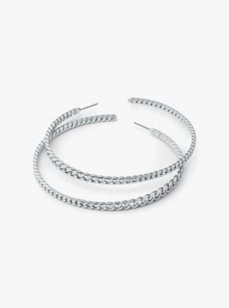 Silver-Tone Brass Curb Link Hoop Earrings