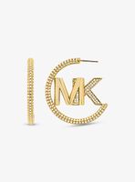 Precious Metal-Plated Brass Pavé Logo Hoop Earrings