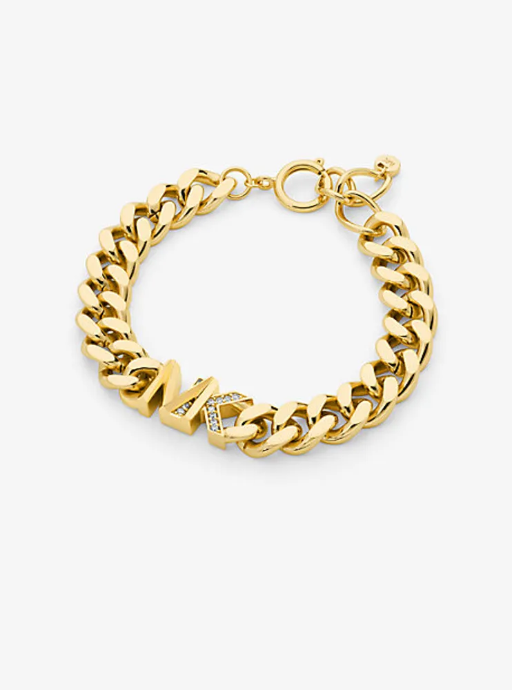 14K Gold-Plated Brass Pavé Logo Curb Link Bracelet
