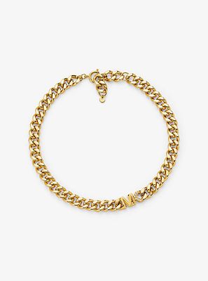 14K Gold-Plated Brass Pavé Logo Curb Link Necklace