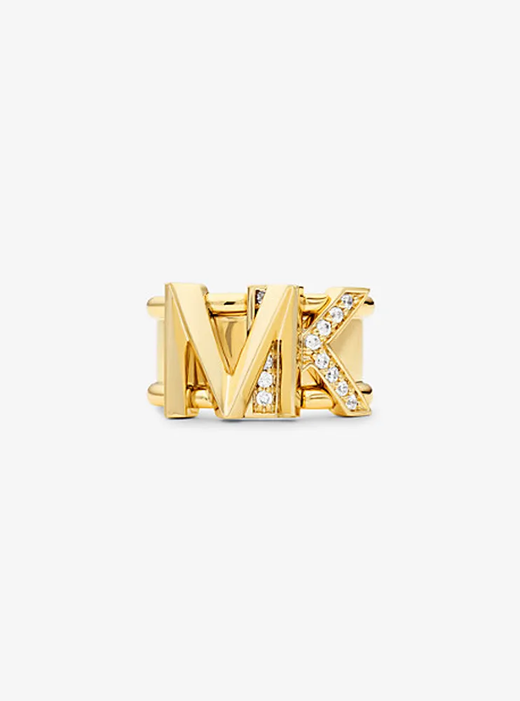 14K Gold-Plated Brass Pavé Logo Ring