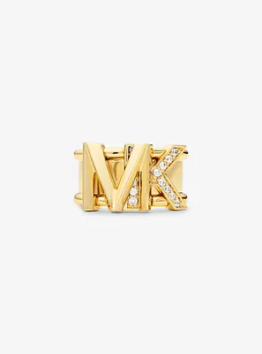 14K Gold-Plated Brass Pavé Logo Ring