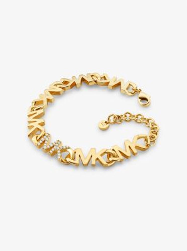 14K Gold Plated-Plated Brass Pavé Logo Chain Bracelet