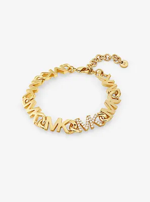 Bracelet en laiton à placage en or 14K à chaîne à logo à pavé