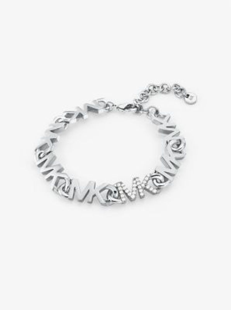 Platinum-Plated Brass Pavé Logo Chain Bracelet