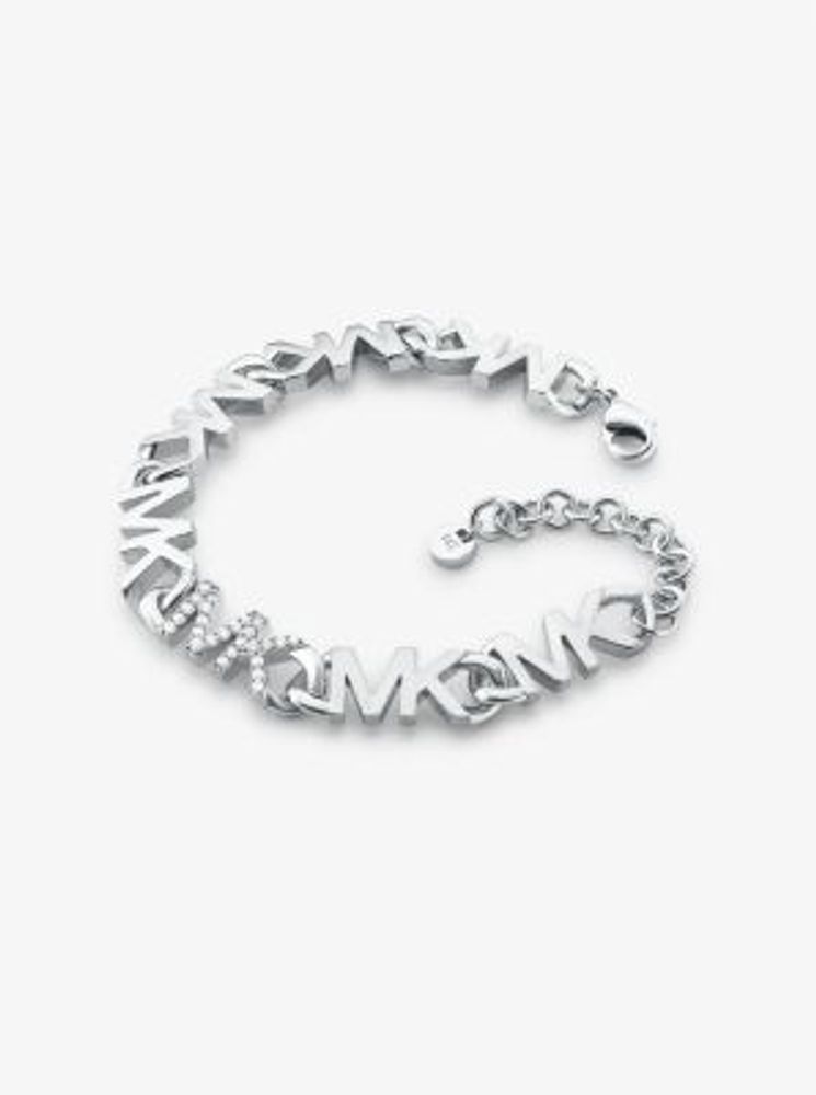 Platinum-Plated Brass Pavé Logo Chain Bracelet