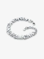 Platinum-Plated Brass Pavé Logo Chain Bracelet