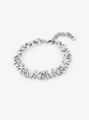 Platinum-Plated Brass Pavé Logo Chain Bracelet