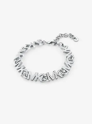 Platinum-Plated Brass Pavé Logo Chain Bracelet
