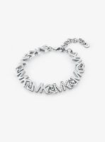 Platinum-Plated Brass Pavé Logo Chain Bracelet