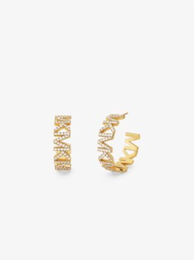 Michael Kors 14K Gold-Plated Brass Pavé Logo Large Hoop Earrings | Square  One