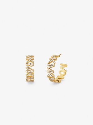 14K Gold-Plated Brass Pavé Logo Large Hoop Earrings