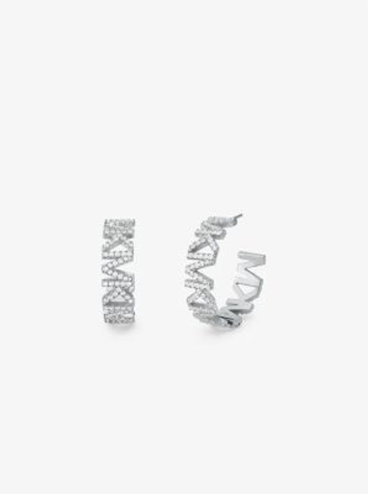 Platinum-Plated Brass Pavé Logo Large Hoop Earrings