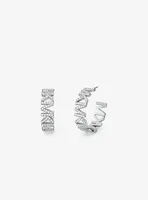 Platinum-Plated Brass Pavé Logo Large Hoop Earrings