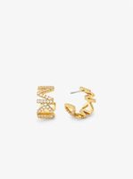 14K Gold-Plated Brass Pavé Logo Small Hoop Earrings