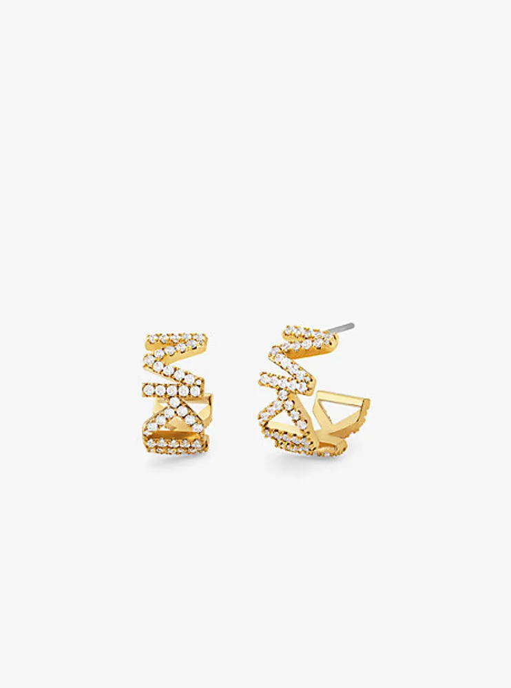 14K Gold-Plated Brass Pavé Logo Small Hoop Earrings