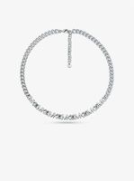 Platinum-Plated Brass Pavé Logo Chain Necklace