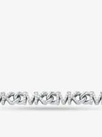 Platinum-Plated Brass Pavé Logo Chain Necklace