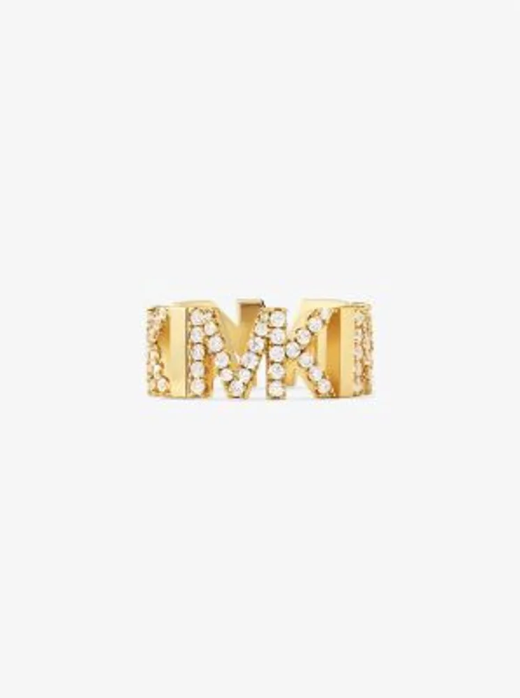 Precious Metal-Plated Brass Pavé Logo Chain Ring