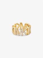 Precious Metal-Plated Brass Pavé Logo Chain Ring