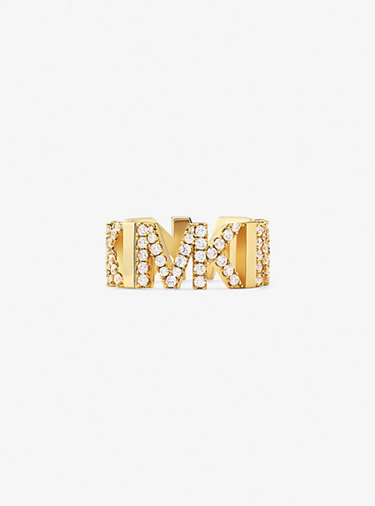 Precious Metal-Plated Brass Pavé Logo Chain Ring
