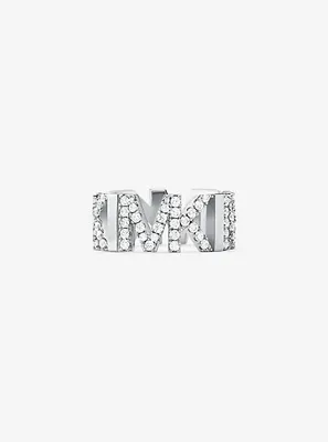 Platinum-Plated Brass Pavé Logo Chain Ring