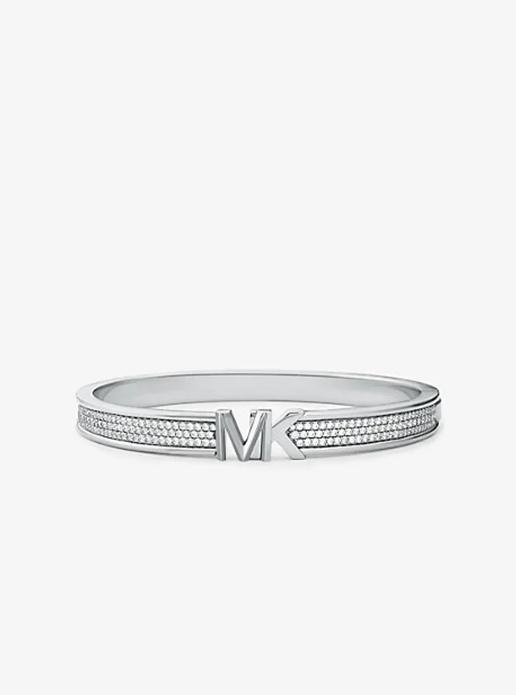 Platinum-Plated Brass Pavé Logo Bangle