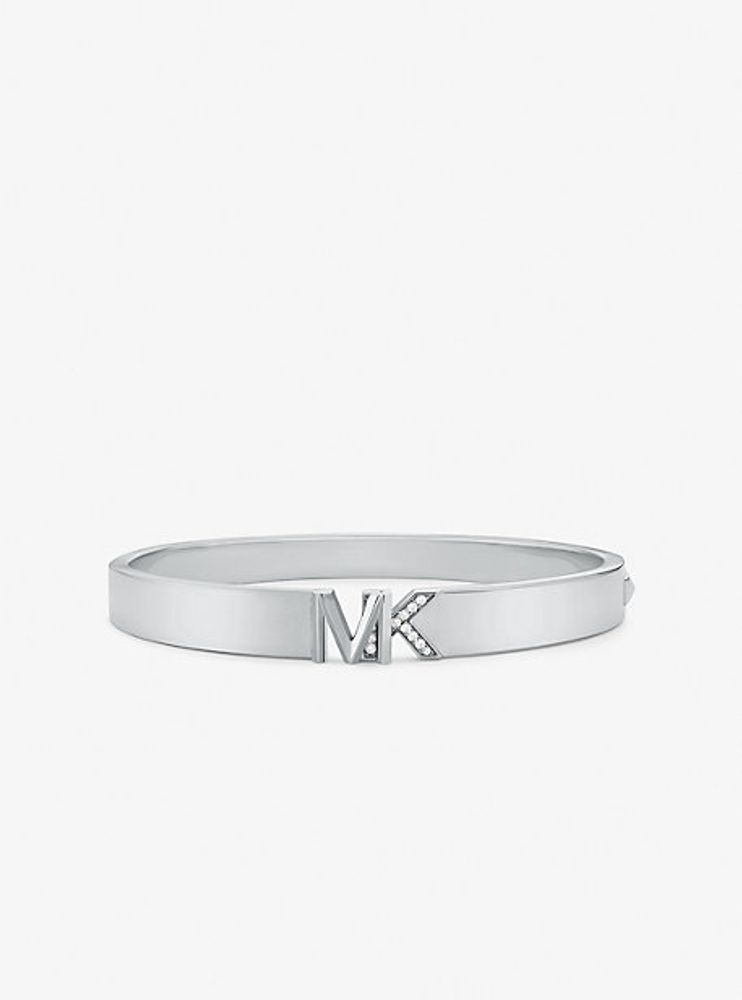 Platinum-Plated Brass Pavé Logo Bangle