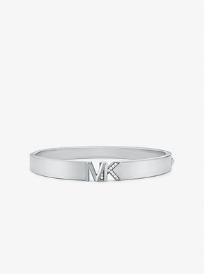 Platinum-Plated Brass Pavé Logo Bangle