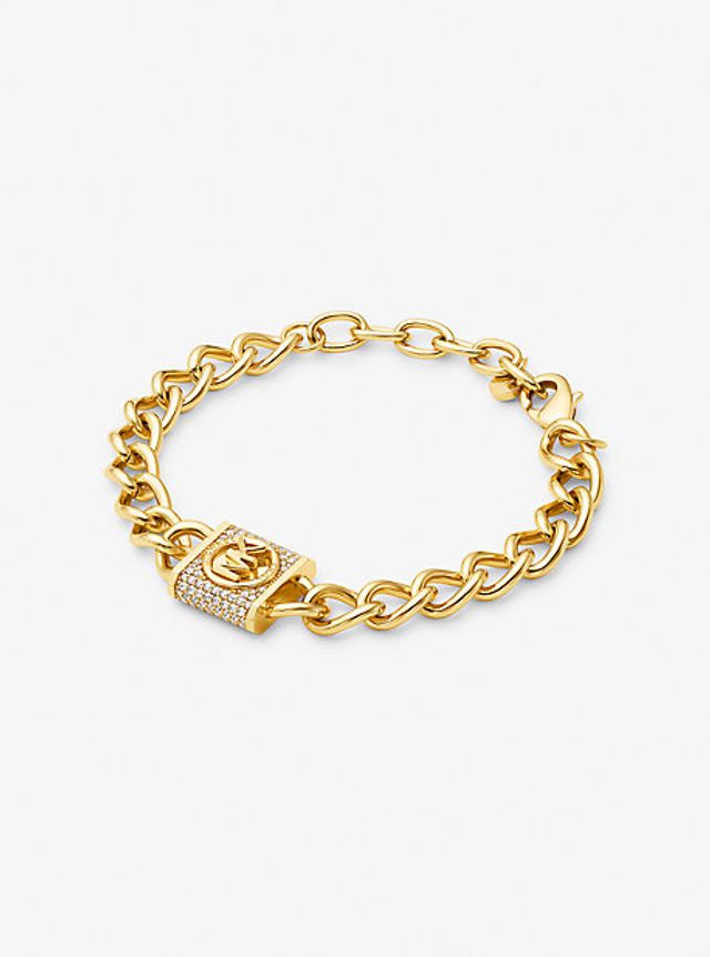 14K Gold-Plated Brass Pavé Lock Curb Link Bracelet