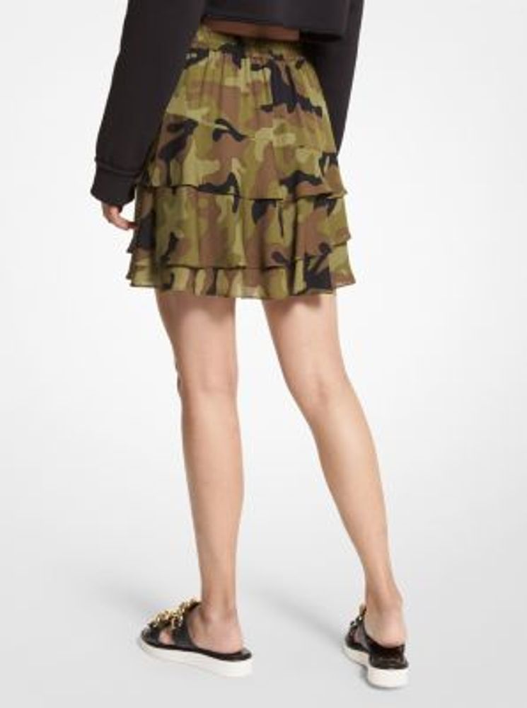 katolsk Thanksgiving kapok Michael Kors Camouflage Silk Georgette Ruffled Skirt | Galeries de la  Capitale