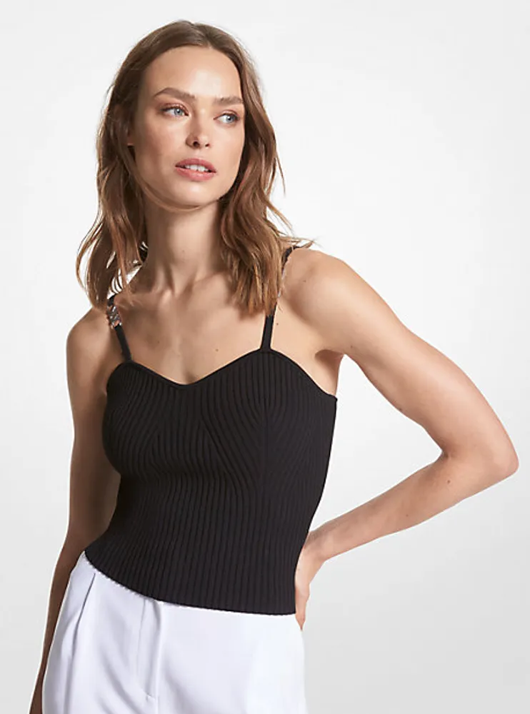 Michael Kors + Ribbed Stretch Viscose Cropped Tank Top | Galeries Capitale
