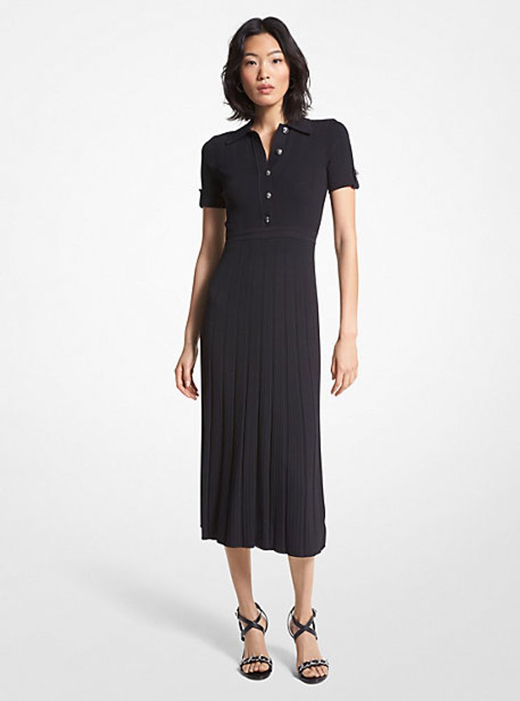 Ribbed Stretch Knit Polo Dress