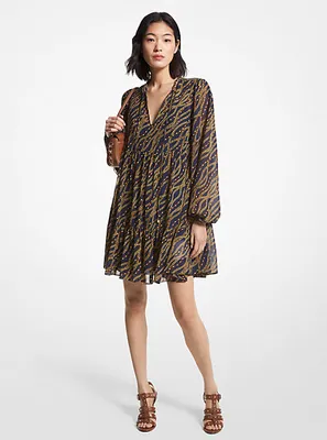 Robe babydoll en crêpe georgette à imprimé de chaîne
