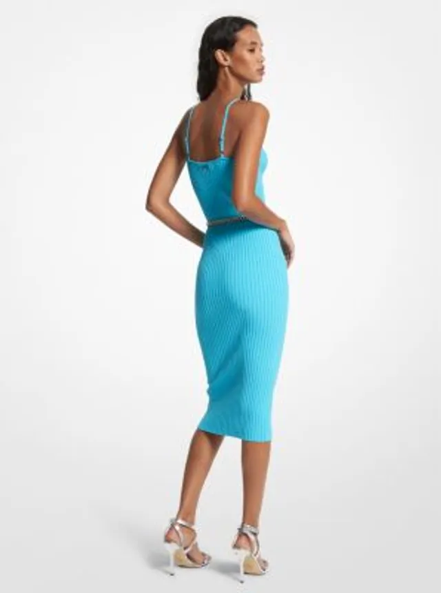 Ribbed Stretch Viscose Belted Bustier Dress