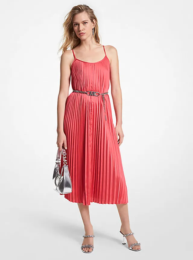 Michael Kors Pleated Satin Belted Slip Dress