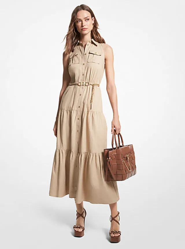 Michael Kors Slub Linen Blend Maxi Shirtdress