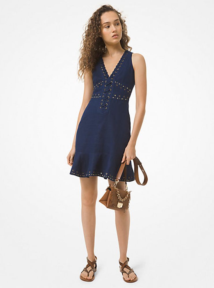 Lace-Up Washed Linen Dress